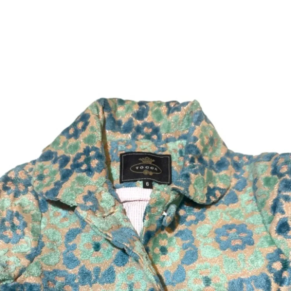 EEUC Tocca chenille jacquard blue/teal/metallic pea coat size 6
